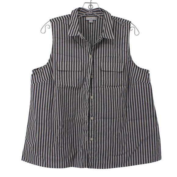 J. Jill Tops - J. Jill Womens Grey White Striped Sleeveless Shirt Large Nautical Preppy Contemp